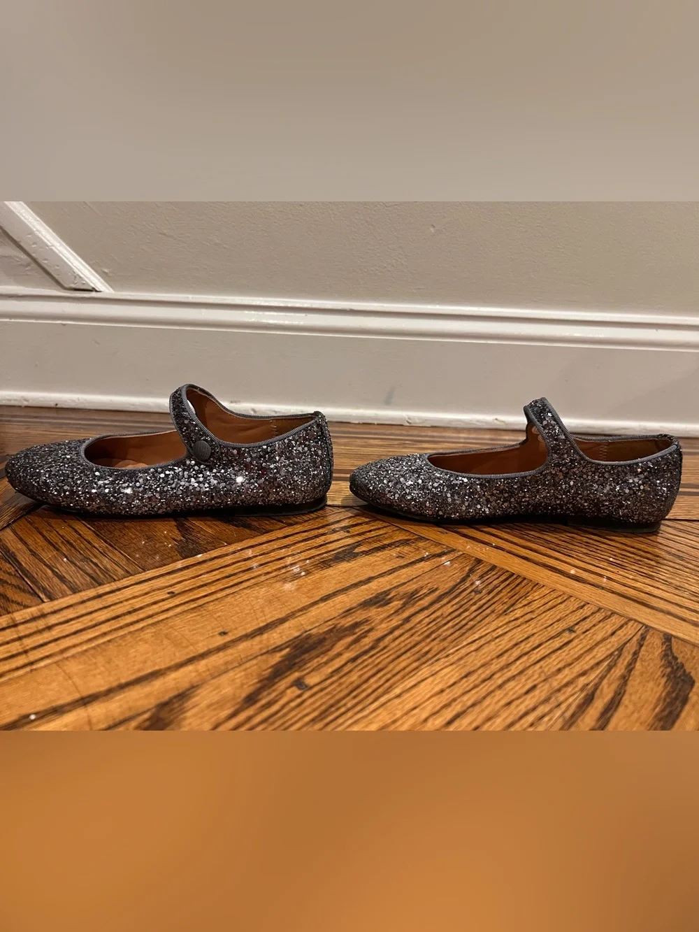 Papanatas Girls Gray Glitter Mary Jane Shoes EU 34 / US 3